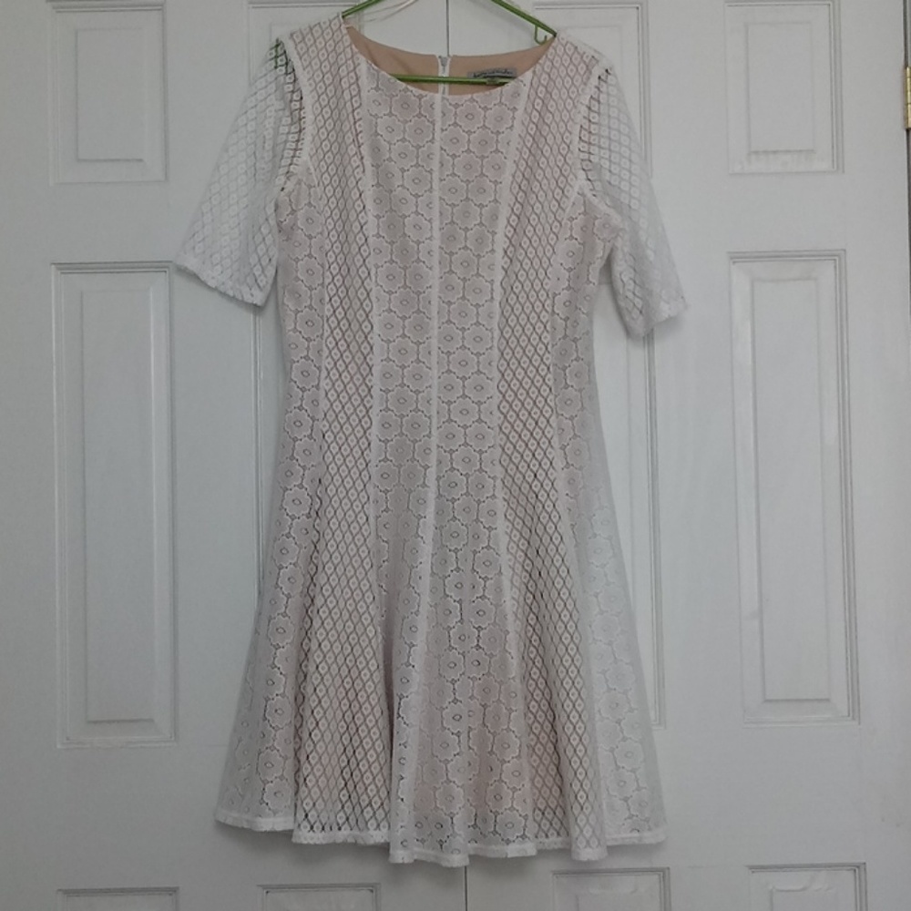 White and beige lace dress